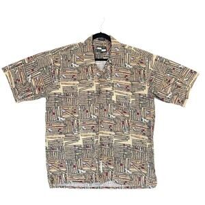 Urgent Gear Novelty Shirt Beige Brown Cigar Print Button Up Men’s XL 100% Cotton